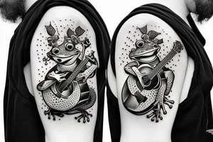 punk frog with a mohawk and a guitar on a skateboard tattoo idea
