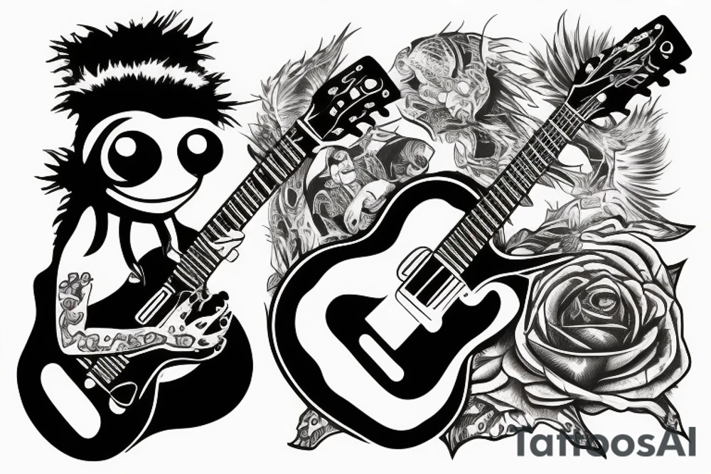 punk frog with a mohawk and a guitar tattoo idea