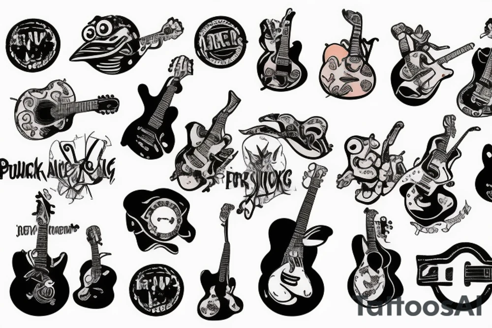punk frog with a guitar tattoo idea