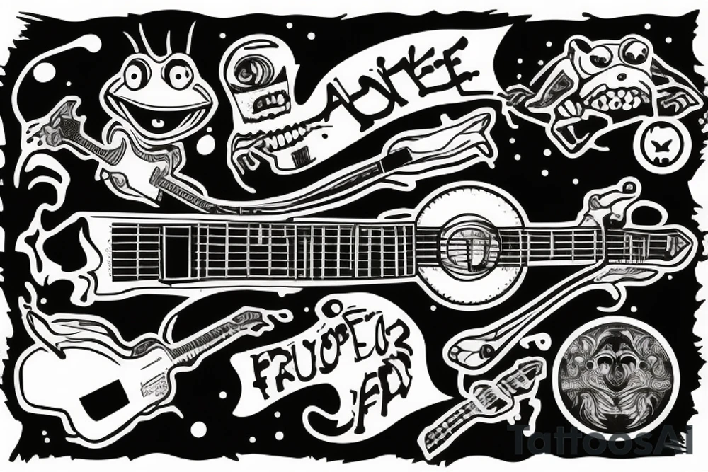 punk frog with a guitar tattoo idea