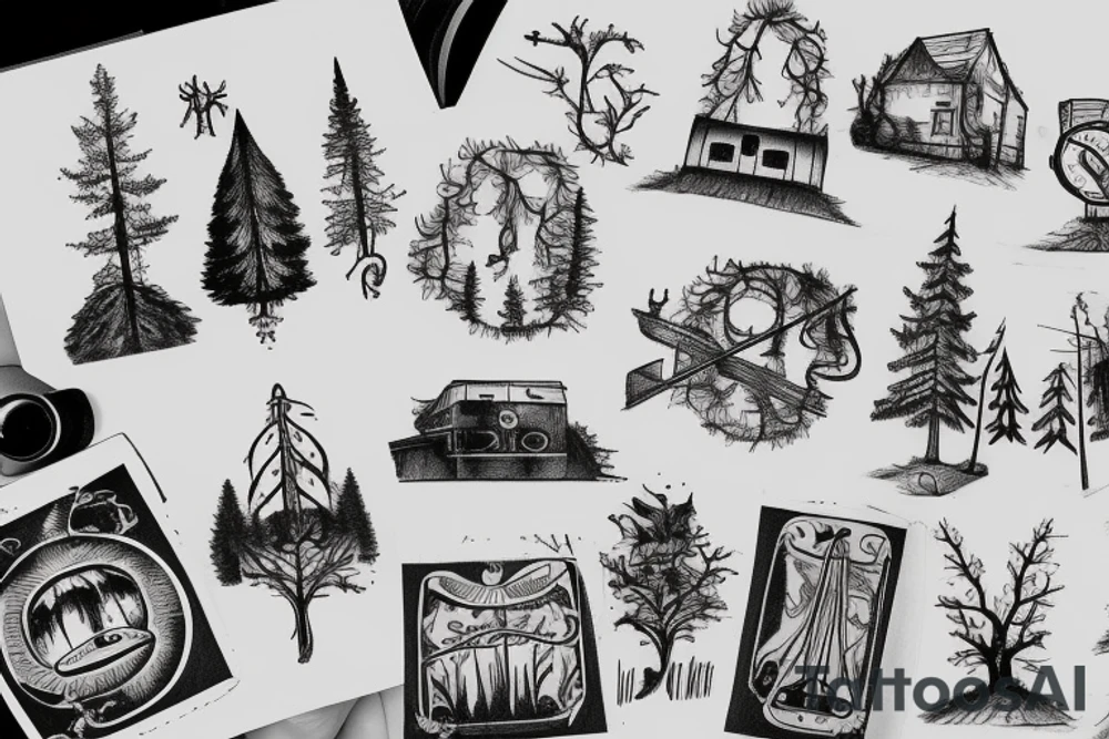 5 cheverons with train tracks and a tree tattoo idea