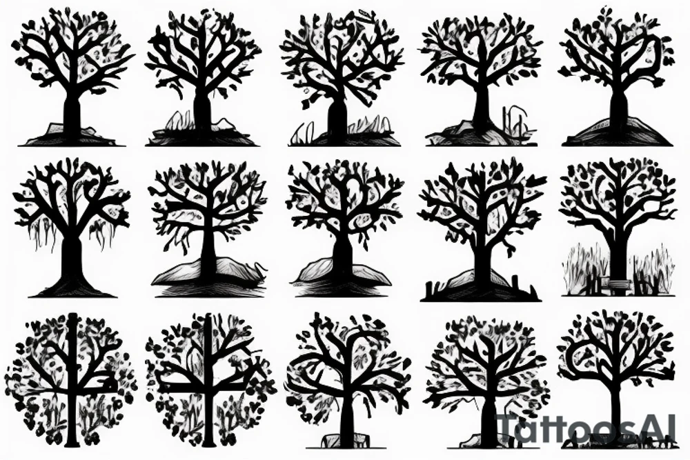5 cheverons with train tracks and a tree tattoo idea