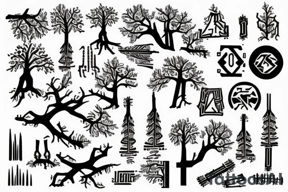 5 cheverons with train tracks and a tree tattoo idea