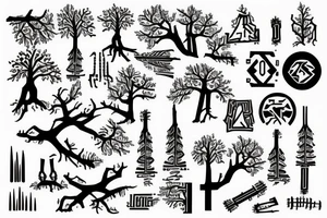 5 cheverons with train tracks and a tree tattoo idea