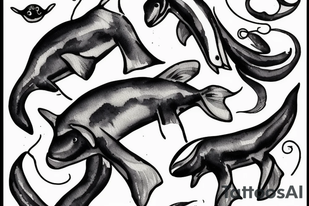 Matriarch orca with two calves tattoo idea