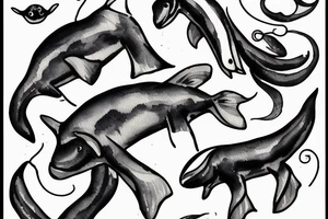 Matriarch orca with two calves tattoo idea