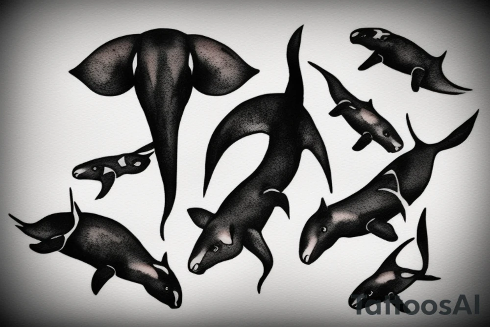Matriarch orca with two calves tattoo idea