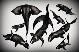 Matriarch orca with two calves tattoo idea