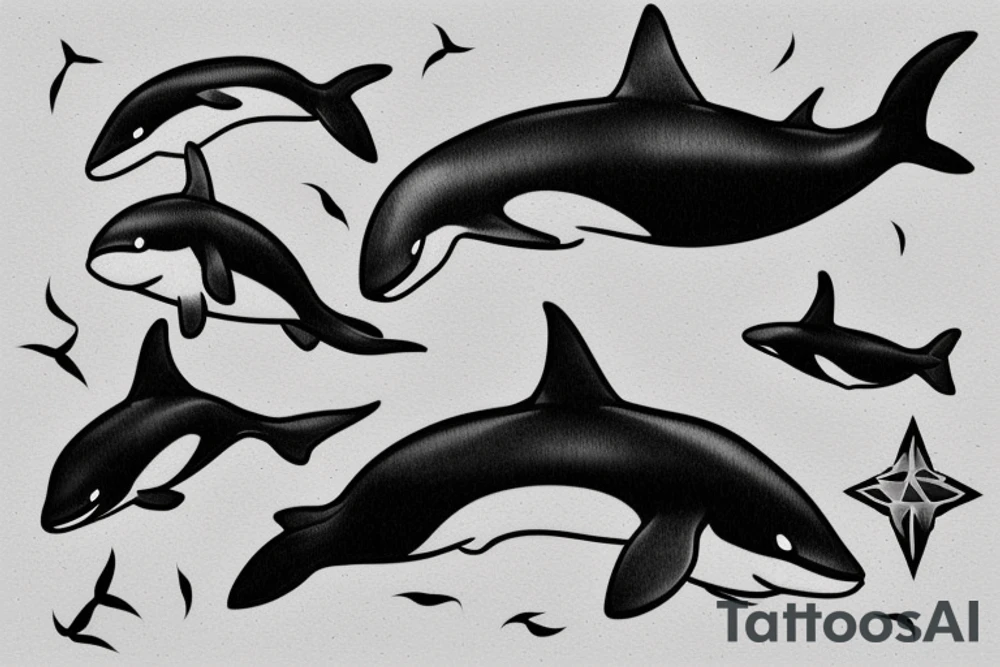 Mother orca with two babies tattoo idea
