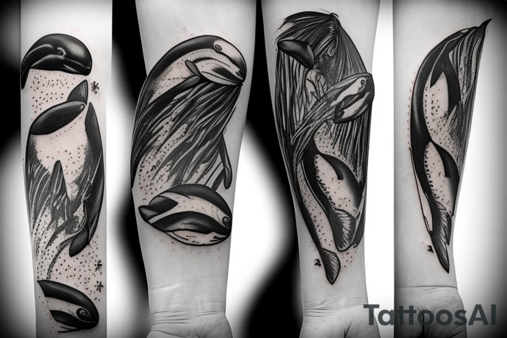 Mother orca with two babies tattoo idea