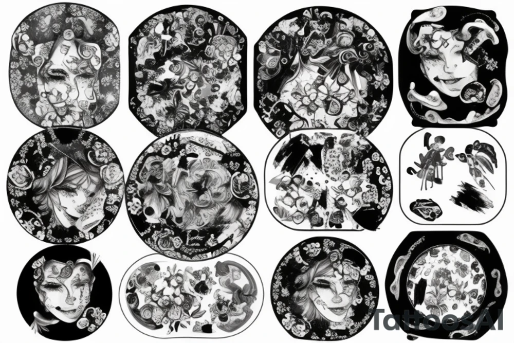 A broken plate with paintings on it tattoo idea