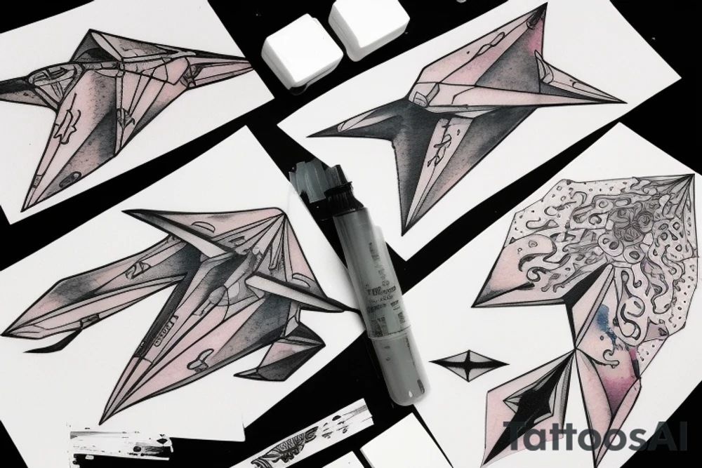 Paper plane moving forward with heaper speed trough space tattoo idea