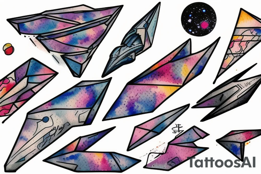 Paper plane moving forward with heaper speed trough space tattoo idea