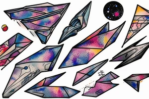 Paper plane moving forward with heaper speed trough space tattoo idea