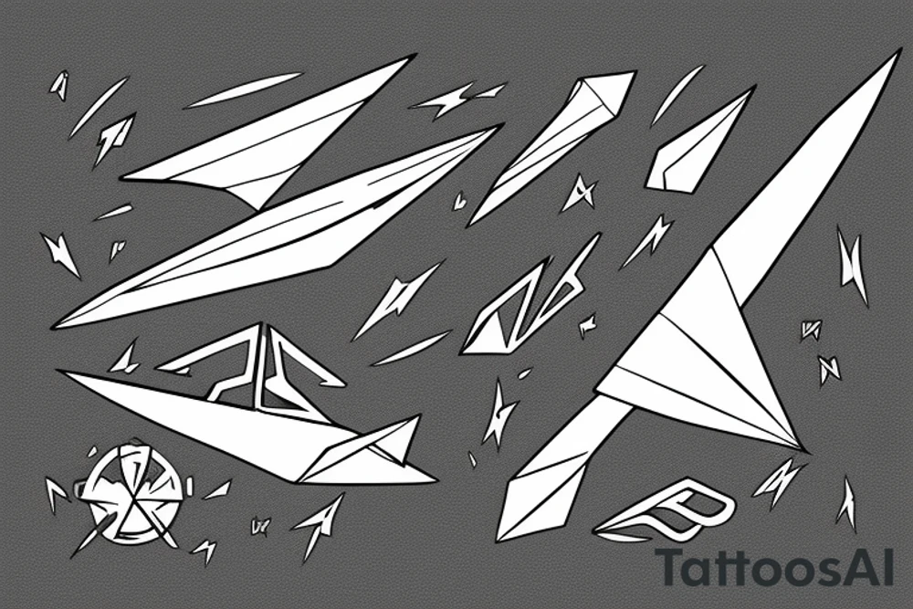Paper plane moving forward with heaper speed trough space tattoo idea