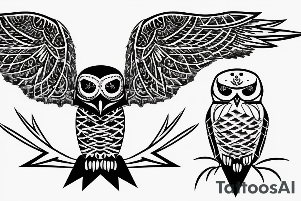 triangle snowy owl with skull tattoo idea