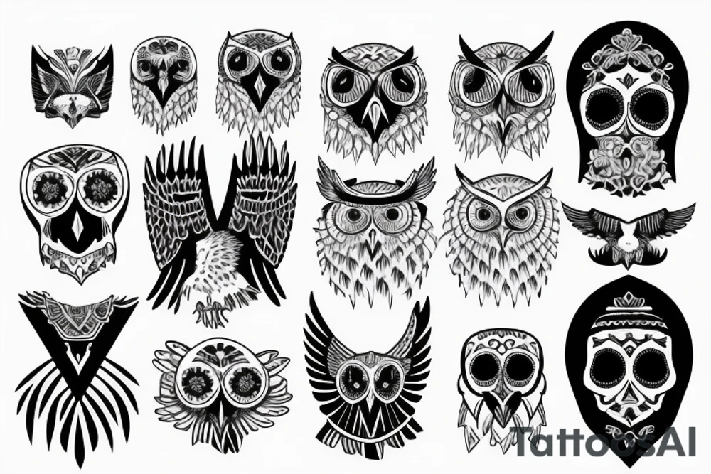 triangle snowy owl with skull tattoo idea