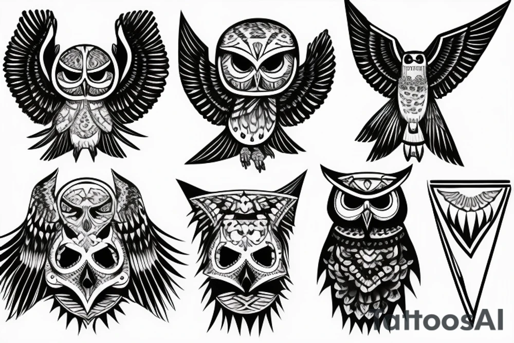 triangle snowy owl with skull inside a triangle tattoo idea