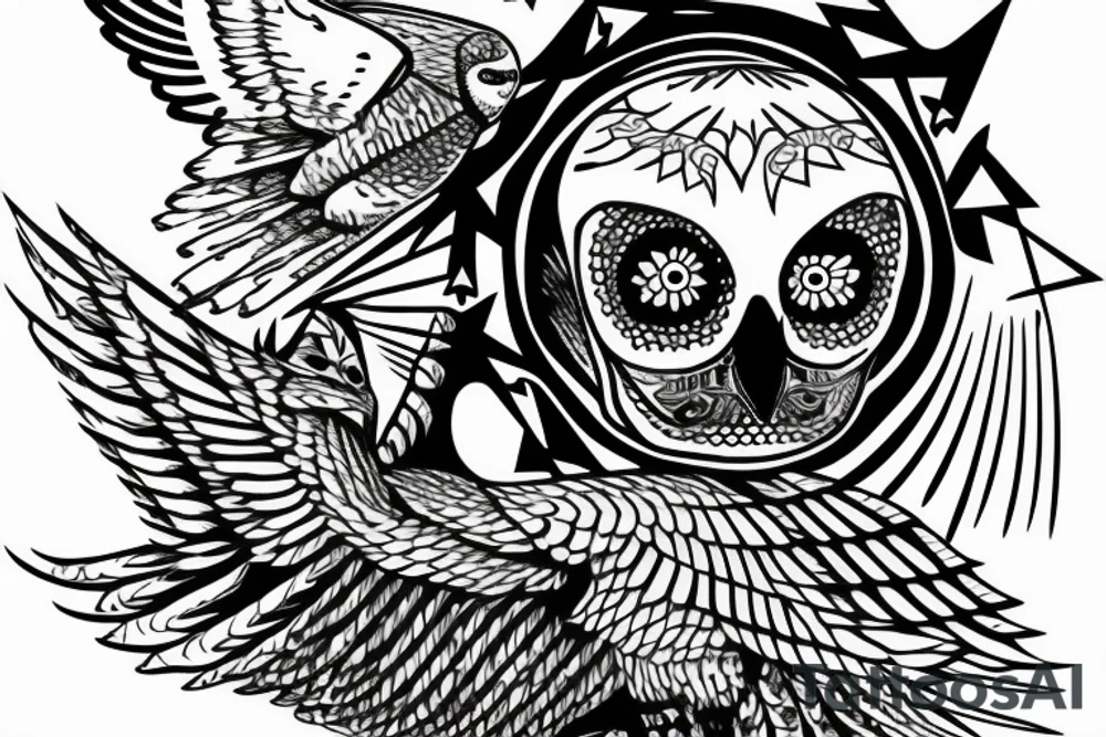 triangle snowy owl with skull inside a triangle tattoo idea