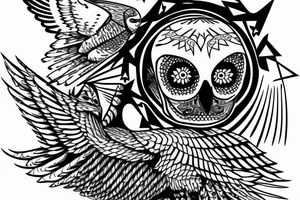 triangle snowy owl with skull inside a triangle tattoo idea