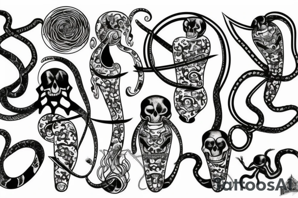 Hourglass, Snake, Skeleton tattoo idea