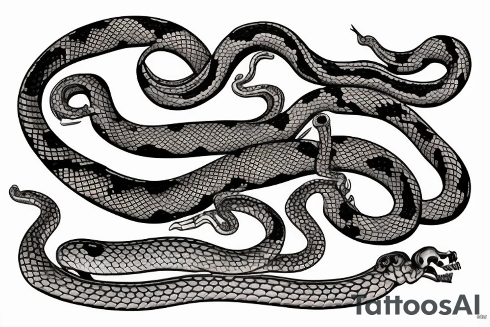 Skeleton holding a scale wrapped in a snake tattoo idea