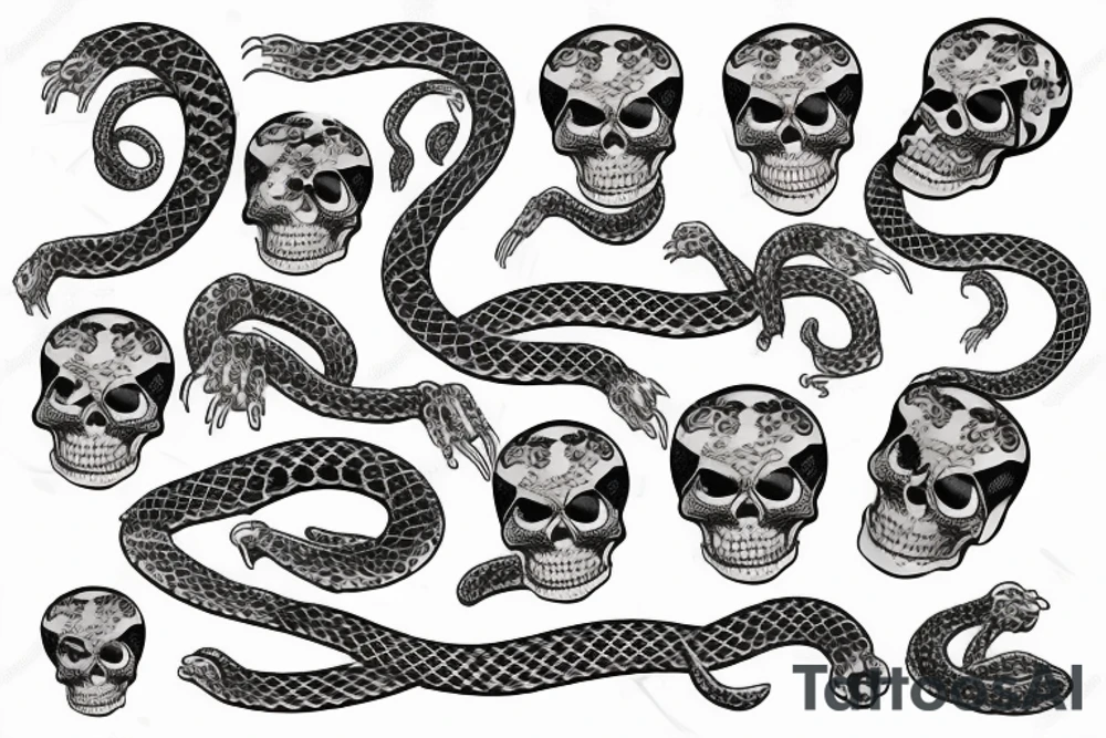 Skeleton holding a scale wrapped in a snake tattoo idea