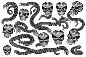 Skeleton holding a scale wrapped in a snake tattoo idea