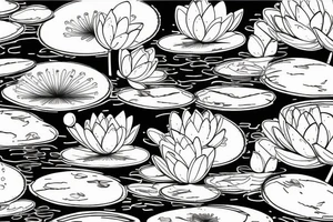 Water lily on lake with moon in sky and trees and mountains tattoo idea