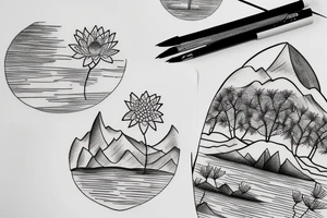 Water lily  trees and mountains tattoo idea