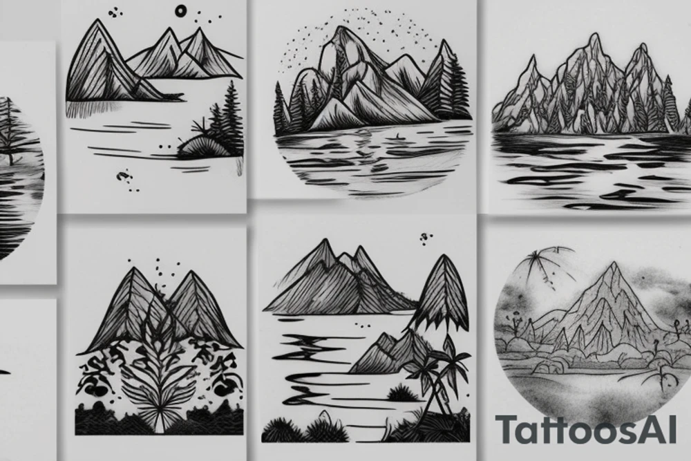 Water lily  trees and mountains tattoo idea