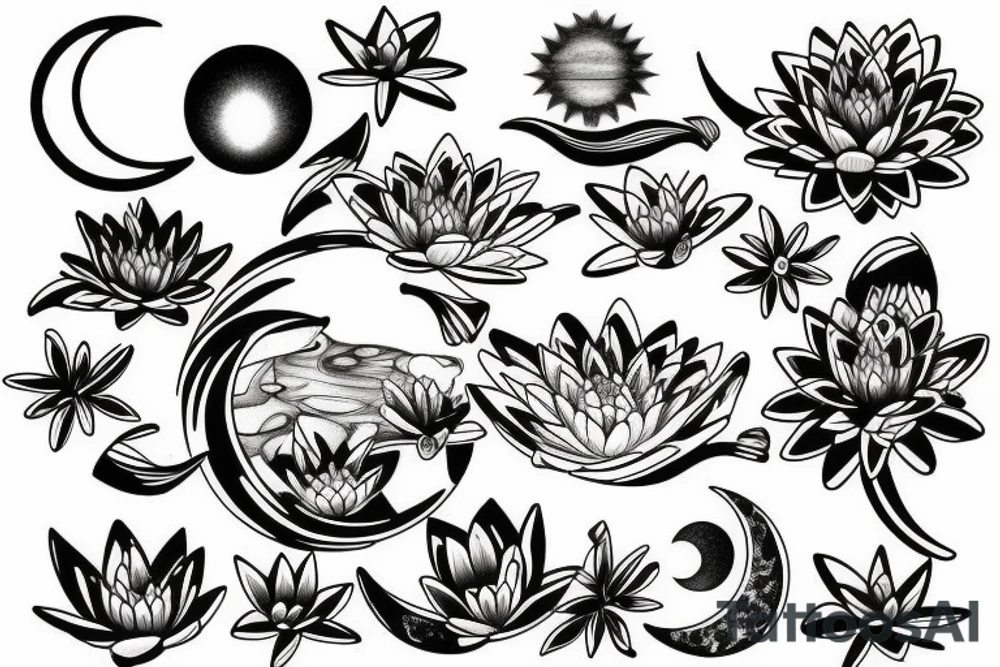 Water lily and moon tattoo idea