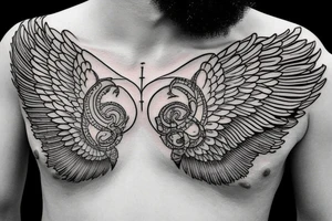 Thin wings across chest tattoo idea