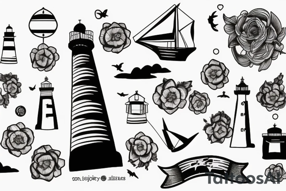 ship and lighthouse tattoo idea