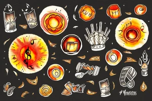 Fiery sunset over music played in a forest tattoo idea