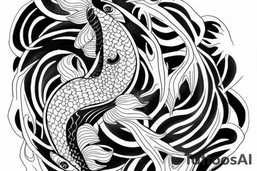 Black and white koi fish symbolizing yin yang in watercolor tattoo idea