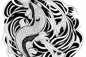 Black and white koi fish symbolizing yin yang in watercolor tattoo idea