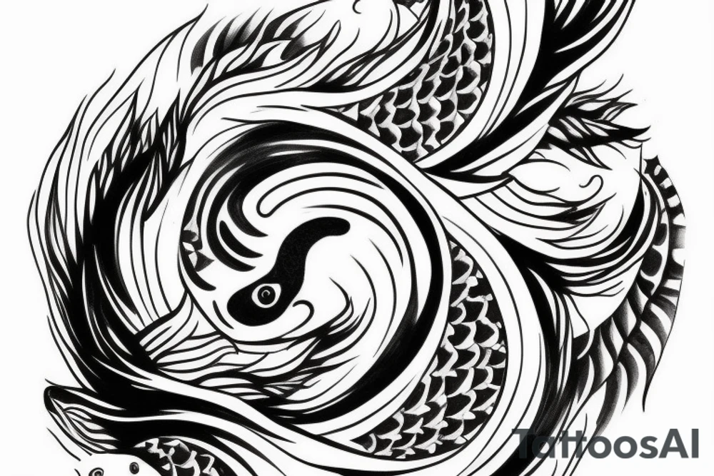 Black and white koi fish symbolizing yin yang in watercolor tattoo idea