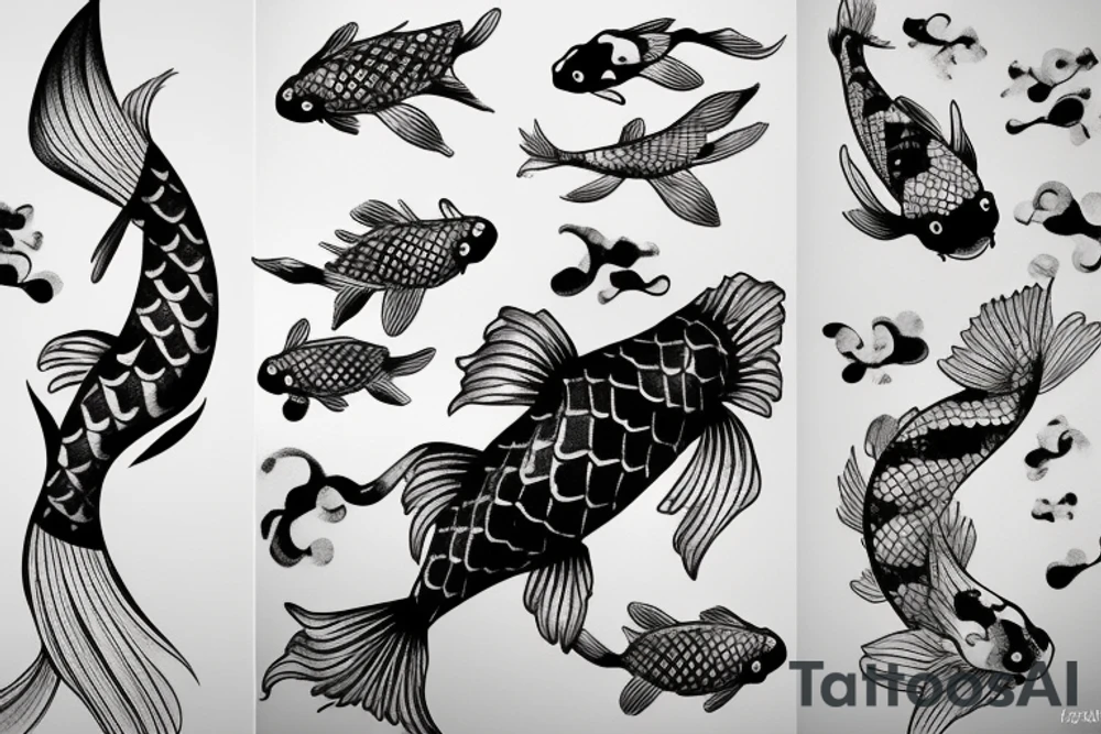 Black and white koi fish in watercolor tattoo idea
