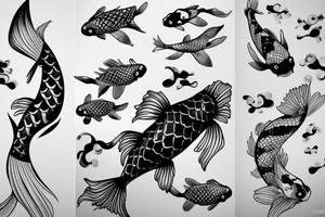 Black and white koi fish in watercolor tattoo idea