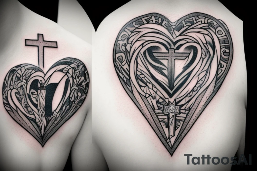 Cross Jesus heart love tattoo idea