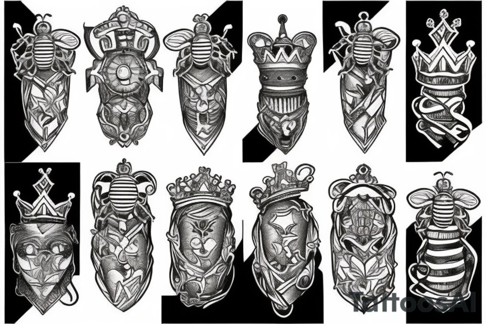 Crown cross bee tattoo idea