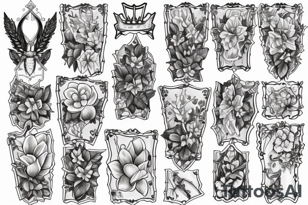 Cross with a crown and magnolia flowers tattoo idea