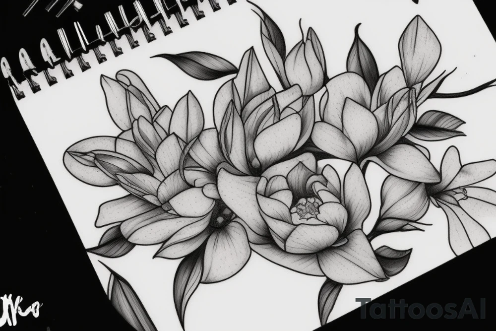a crown and magnolia flowers tattoo idea