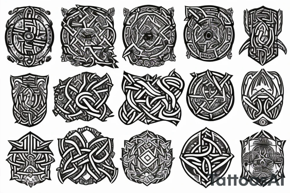 viking style with pointillism and geometric tattoo idea