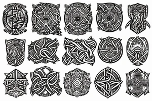 viking style with pointillism and geometric tattoo idea