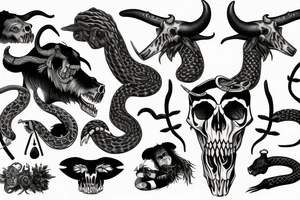 Bear jaws with a snake and dagger and a cow skull tattoo idea