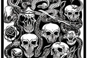 Bear jaws with a snake and dagger and a cow skull tattoo idea