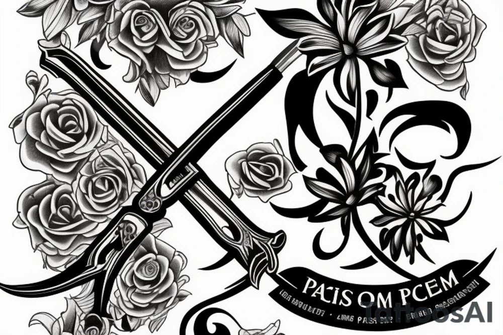 Si Vis Pacem, Para Bellum with sword and flower surrounding it tattoo idea