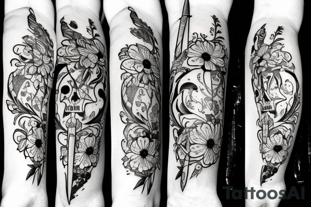 Si Vis Pacem, Para Bellum with sword and flower surrounding it tattoo idea